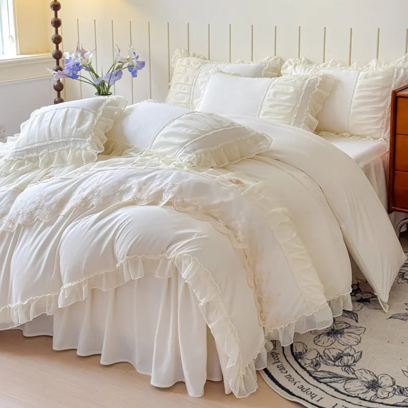 Decorbites™ Spitzen-Prinzessinnen-Bettwäsche-Set für Einzel- und Doppelbetten, ganzjährig