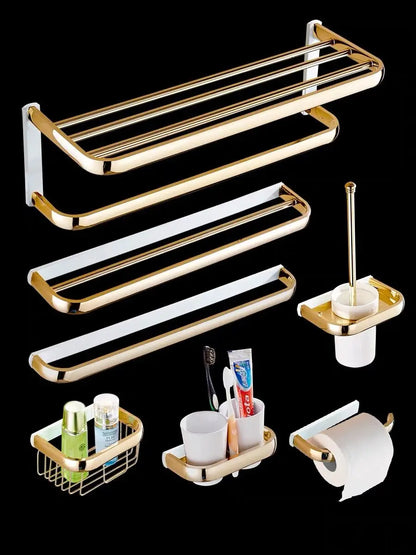 Decorbites™ Gold Messing Badezimmer-Hardware-Set: Papierhalter, Handtuchstange, Seifenkorb, Handtuchhalter