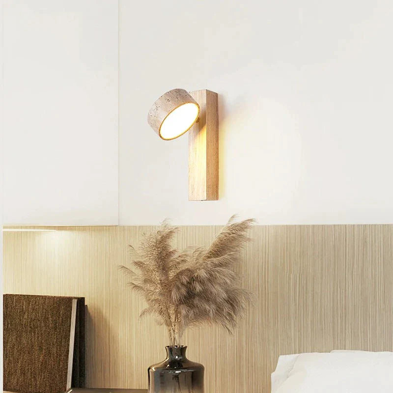 Decorbites™ Sahneton-Nachttisch-Wandleuchte Drehbare LED-Lampe aus Holzstamm Stein Walnuss
