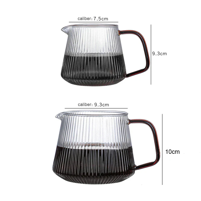 Decorbites™ Glas-Kaffeekanne mit V-förmiger Tülle und vertikalen Streifen, 350 ml/500 ml