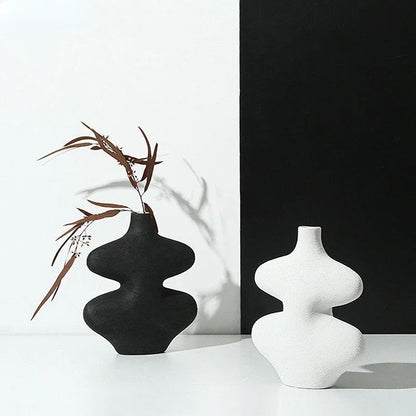 DecorBites™ Geometric Ceramic Vase Set Black White Crafts Home Decor Flower Arrangement