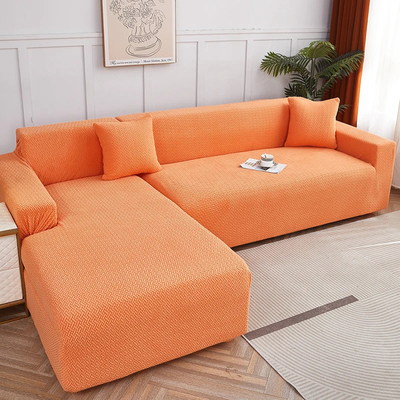 Decorbites™ Jacquard-Sofabezug | Dehnbares Fleece-Schutzbezug für dicke Couch | Einfarbiger Bezug