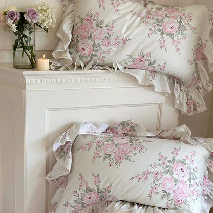Decorbites™ Französisches Rosen-Spitzen-Volants-Bettwäsche-Set - 1000TC Ägyptische Baumwolle Luxus Vintage