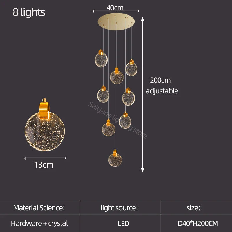 DecorBites™ Crystal LED Stair Slinglight for Nordic Living Room, Villa, and Restaurant