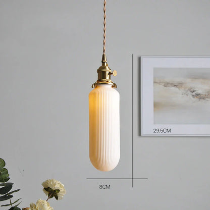 Japanese Ceramic Pendant Light With Polished Copper Finish