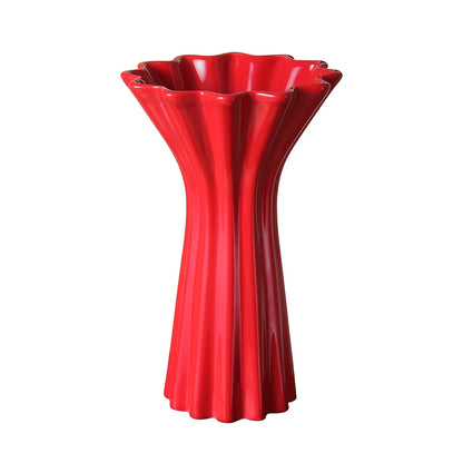 Decorbites™ Geometrisches Faltenmuster Keramikvase Rotes Blumenarrangement Terrarium Wohnraumausstattung