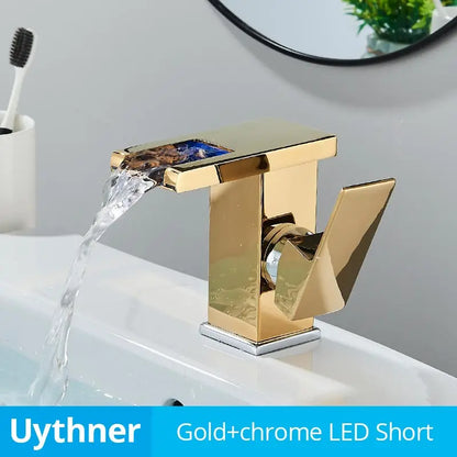 DecorBites™ LED Waterfall Bathroom Sink Faucet Hot Cold Mixer Tap Deck Mounted
