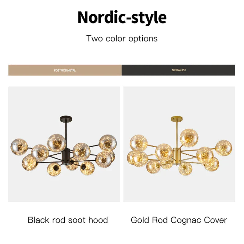 Decorbites™ Gold Star Glas-Kugelleuchte: Moderne nordische LED-Kronleuchter für die Hausdekoration