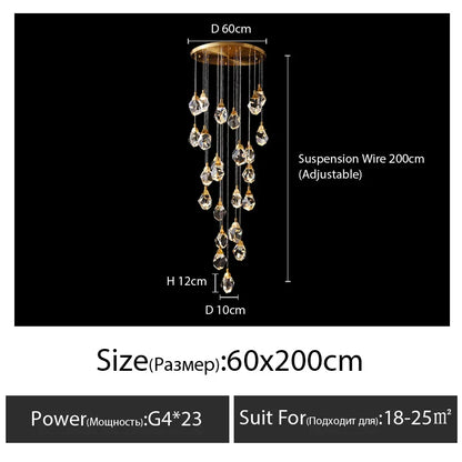 DecorBites™ Diamond Crystal Chandelier Staircase LED Large Living Room Hall Lighting