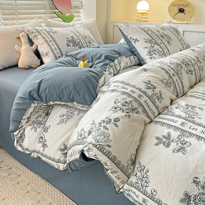 DecorBites™ Double-Layer Yarn Printed Cotton Quilt Cover Set - Queen/King/Double/Single Bed