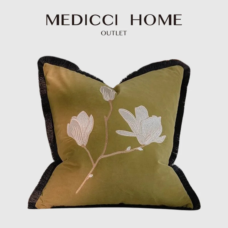 Decorbites™ Französisches Vintage-Magnolien-Besticktes Samt-Kissenbezug für Sofa und Bett