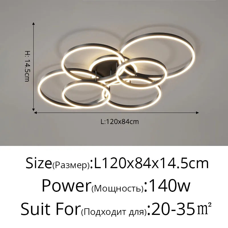 DecorBites™ LED Chandelier: Modern Living Study Bedroom Lamps, Round Rings Foyer Chandeliers Luminaire