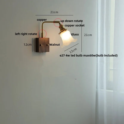 DecorBites™ LED Brass Walnut Wood Wall Sconce Rotate Glass Stair Light
