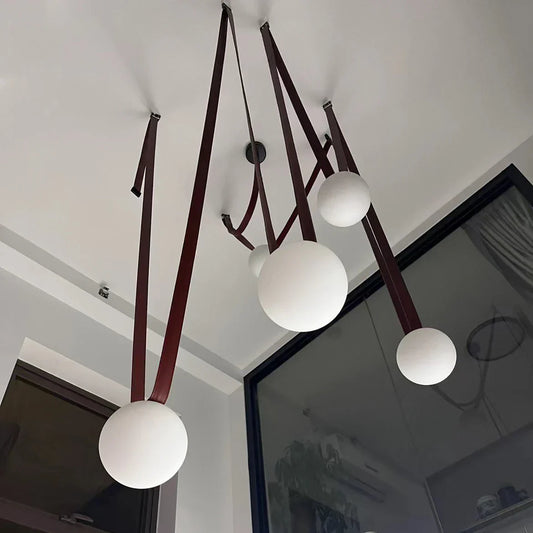 Decorbites™ Lederglasball-Hängeleuchte für das Wohnzimmer, verstellbarer Gürtel DIY-Armatur