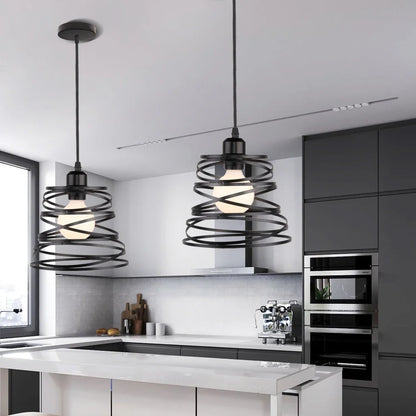 Vintage Black Metal Wire Cage Pendant Light