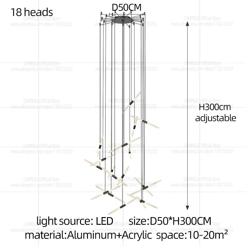 Modern Black Multi-Light Stairwell Pendant Light