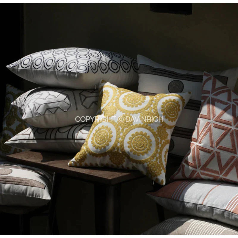DecorBites™ Geometric Embroidered Noble Cushion Covers for Living Room Sofa