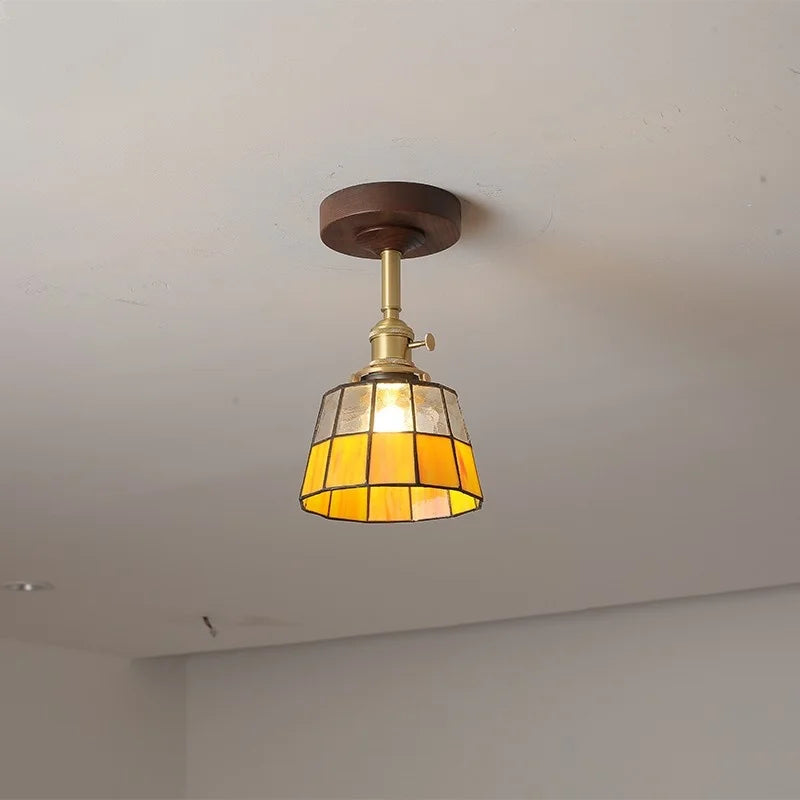 Nordic Glass Wood Ceiling Light For Foyer