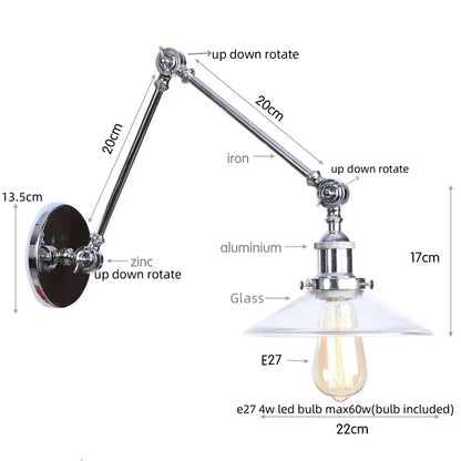 Decorbites™ Industrielles Loft Schwenkarm-LED-Wandleuchte Glas Vintage Spiegel-Lampe