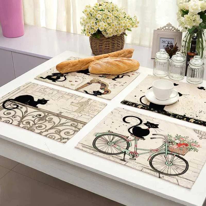 Decorbites™ Schwarze Katze Leinen-Platzset für Esstisch & Küchendekoration