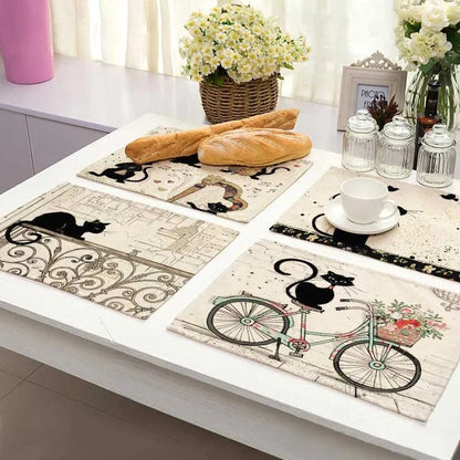 Decorbites™ Schwarze Katze Leinen-Platzset für Esstisch & Küchendekoration