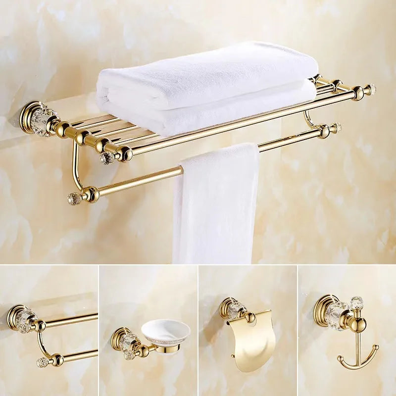 DecorBites™ Crystal Bathroom Towel Rack: European Style Hardware Bath Organizer