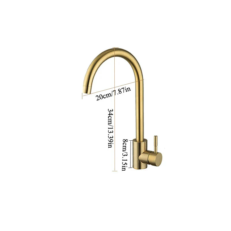 DecorBites™ Gold Stainless Steel Kitchen Faucet: Deck Mounted Hot Cold Water Mixer Taps