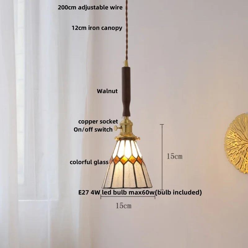 Decorbites™ LED verstellbare Pendelleuchte mit Bernstein-Glas und Walnussholz – Hängelampe für die Bar