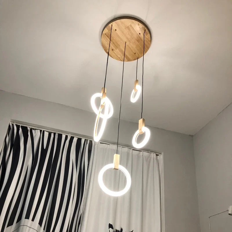 Decorbites™ LED-Holz-Treppenleuchter: Moderne nordische Deckenpendelleuchten für das Wohnzimmer