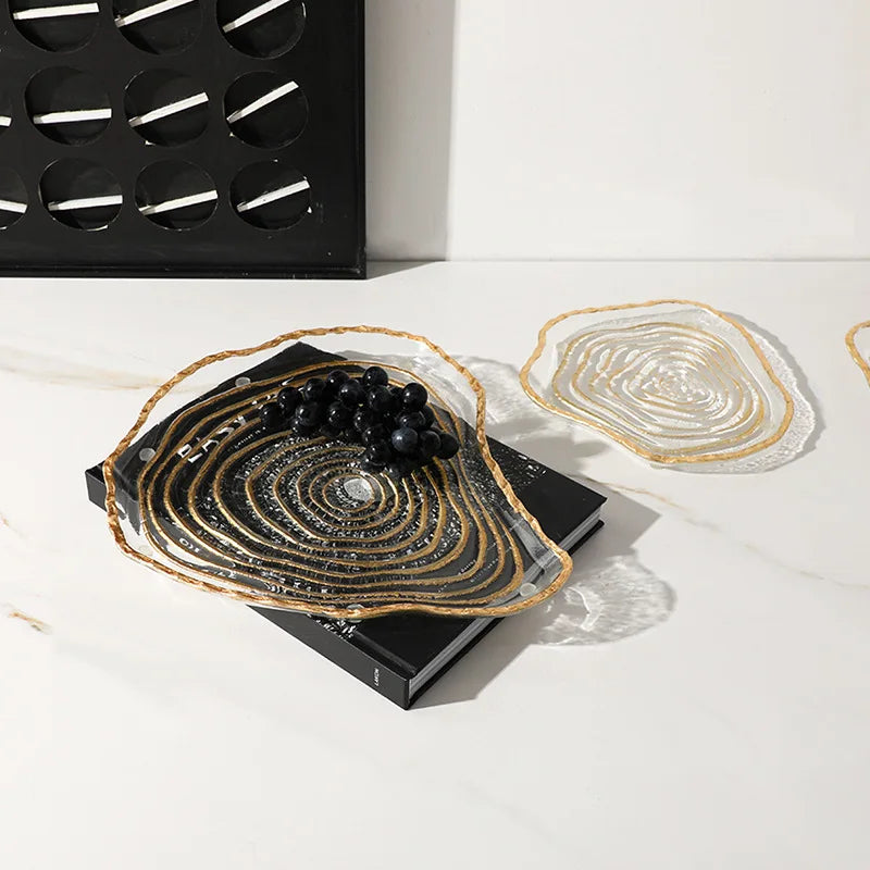 Decorbites™ Goldfolien-Glas-Tablett Geometrische Obstplatte Heimdekoration-Zubehör