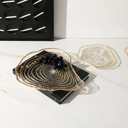 Decorbites™ Goldfolien-Glas-Tablett Geometrische Obstplatte Heimdekoration-Zubehör