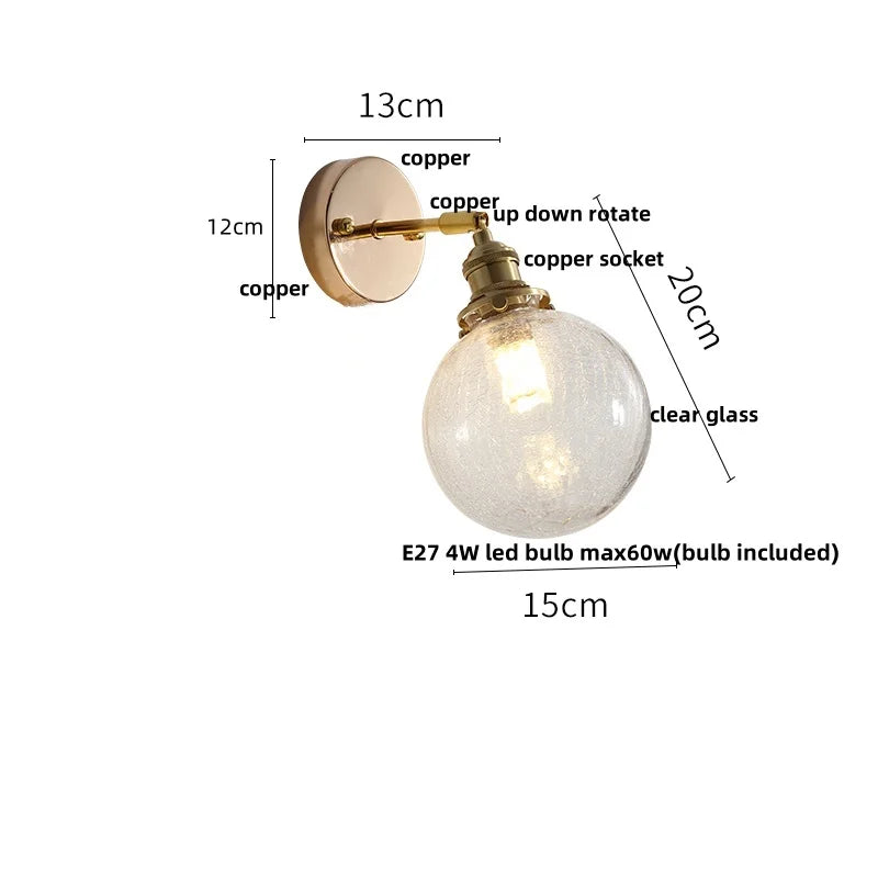 DecorBites™ Glass Base LED Wall Sconce, Pull Chain Switch, Modern Rotate Stair Light