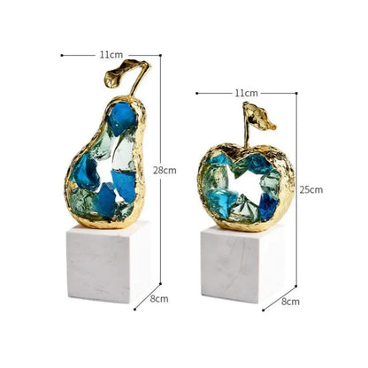 DecorBites™ Crystal Fruit Sculpture Set: Golden Apple & Pear Handicrafts for Home Decoration