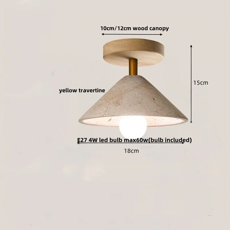 Decorbites™ Japan-Stil LED-Deckenleuchte Gelber Travertin-Stein Holz-Basis Schlafzimmerleuchte