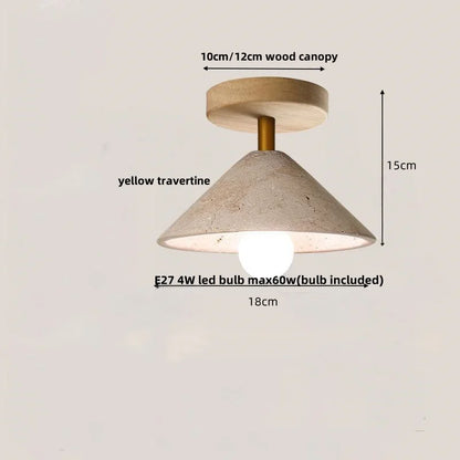 Decorbites™ Japan-Stil LED-Deckenleuchte Gelber Travertin-Stein Holz-Basis Schlafzimmer-Leuchte.