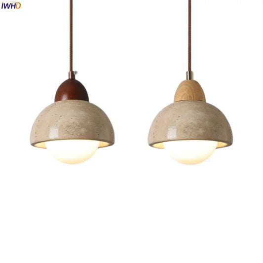 Decorbites™ Japanische LED-Hängeleuchte Gelber Travertin Pendellampe für Schlafzimmer und Esszimmer