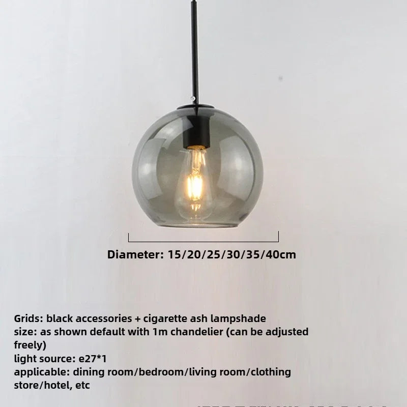Smoky Gray Glass Globe Pendant Light With Iron Finish