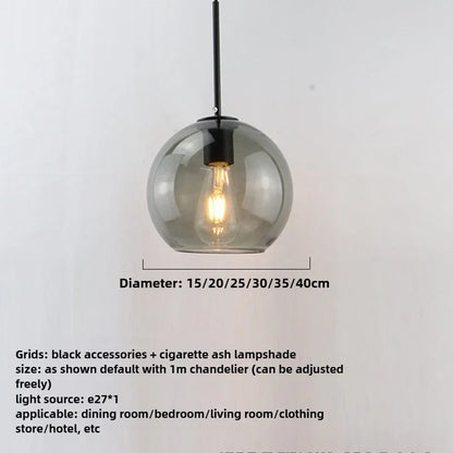 Smoky Gray Glass Globe Pendant Light With Iron Finish