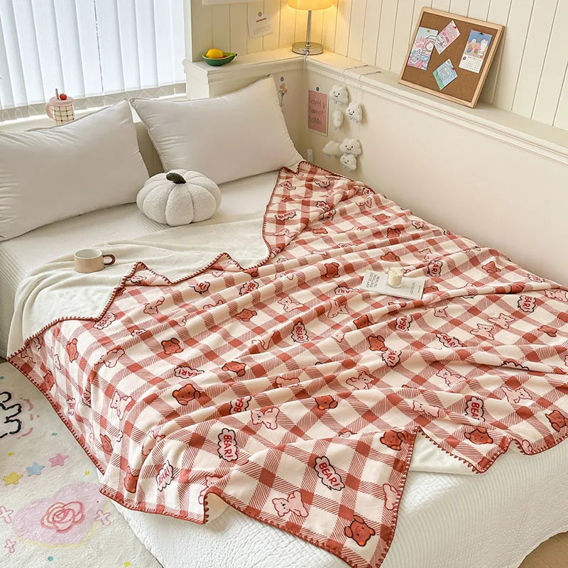 DecorBites™ Cozy Milk Velvet Blanket: Cute Pattern, Warm, Multi-Functional Sofa & Travel Shawl
