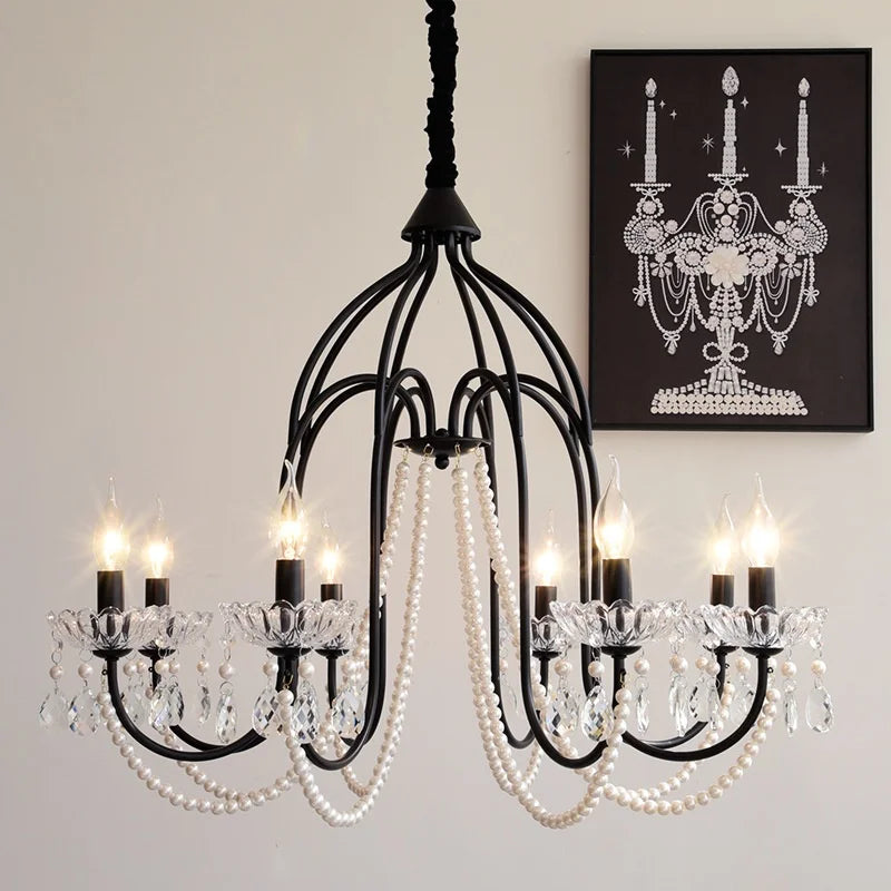 Decorbites™ Schwarze E14 Kerzen-Kronleuchter: Französisches Pendellicht für das Wohnzimmer zur Heimdekoration