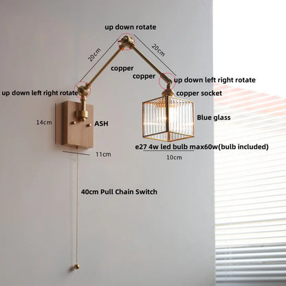 Decorbites™ LED-Wandlampe drehbar Glas Walnuss Schwingarme Flur Treppenlicht