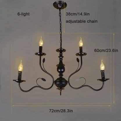 Decorbites™ Französische Kerzenleuchter-Kronleuchter aus Schwarz-Eisen Industrie-Stil Vintage-Landhaus-Beleuchtung