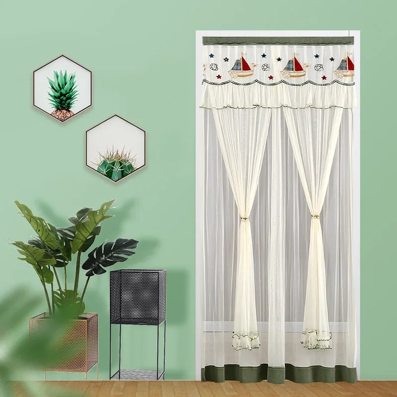 DecorBites™ Lace Embroider Anti-Mosquito Net Door Curtains - Pleated Design for Light and Air Flow