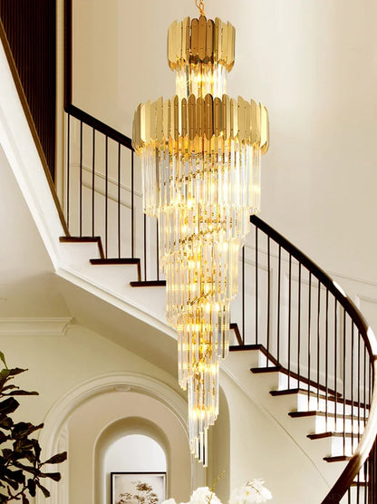 Decorbites™ Goldene Luxus-Spiral-Kristall-Leuchter für mehrstöckige Treppenhäuser