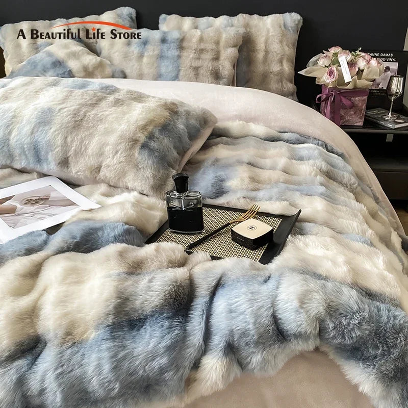 Decorbites™ Gradient Kunstkaninchenfell-Bettwäsche-Set – Warme Luxus-Plüsch-Duvet-Cover- & Steppdecken-Sets