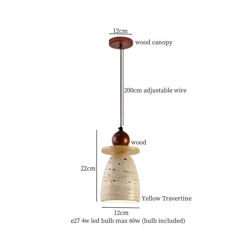Yellow Travertine Pendant Lamp Polished Copper