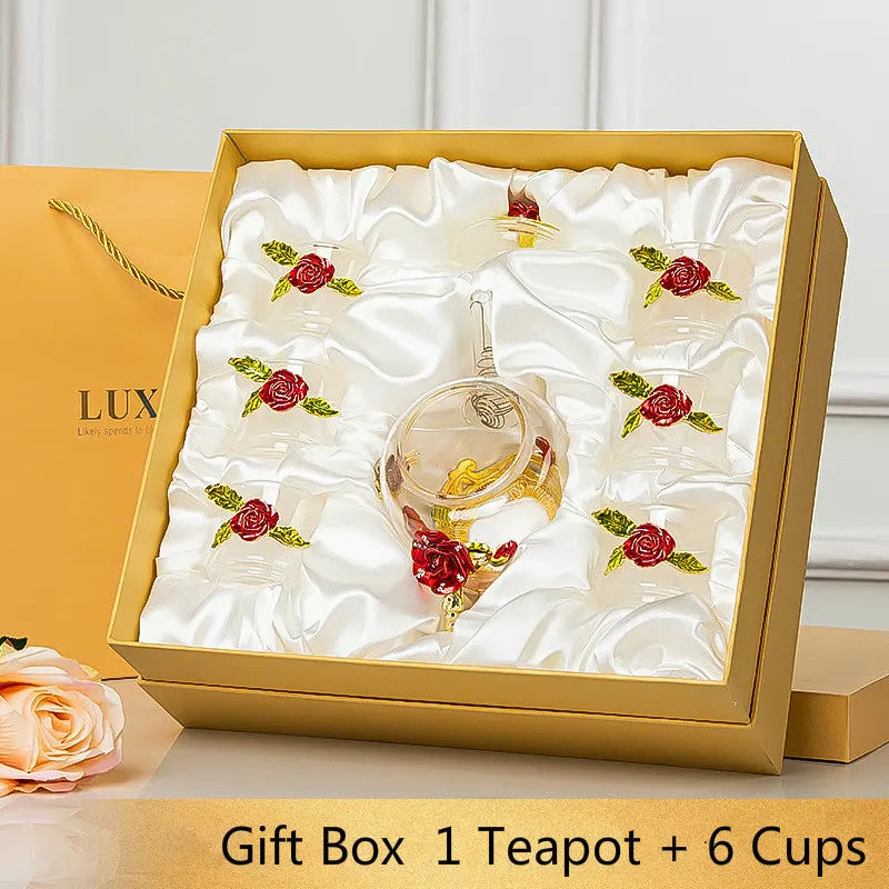 DecorBites™ Daisy Enamel Crystal Glass Teapot Set for Hot and Cold Drinks