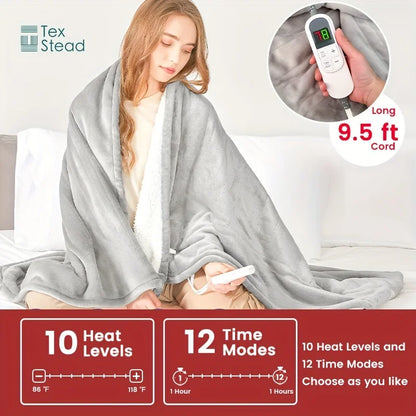 DecorBites™ Electric Heated Blanket Throw: 10 Temp Settings, Auto Shut Off, Machine Washable