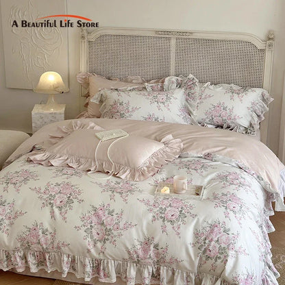 Decorbites™ Französisches Rosen-Spitzen-Volants-Bettwäsche-Set - 1000TC Ägyptische Baumwolle Luxus Vintage