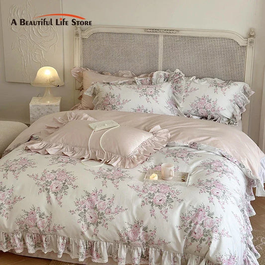 Decorbites™ Französisches Rosen-Spitzen-Volants-Bettwäsche-Set - 1000TC Ägyptische Baumwolle Luxus Vintage